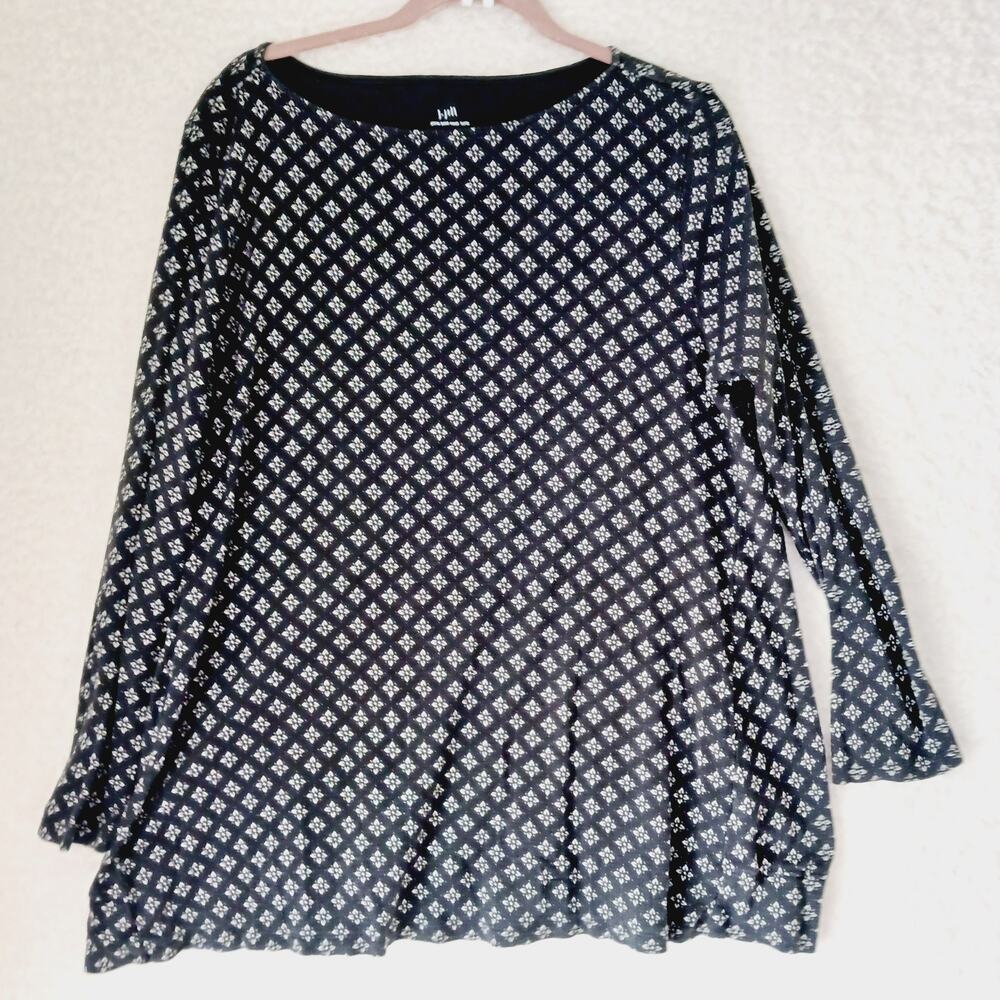 Top Blouse Tunic T-Shirt J. Jill 100% Pima Cotton LS Brown Ditsy Floral Size XL